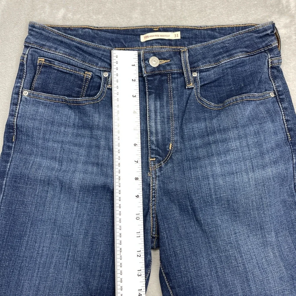 Levi's Jeans Mens 31x30 Blue Denim Whiskered Stretch 725 High Rise Bootcut Leg